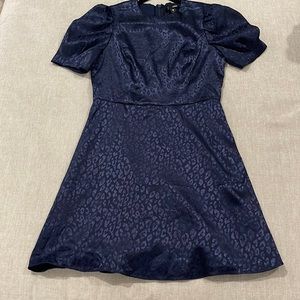 Royal blue leopard print dress with puff sleeves